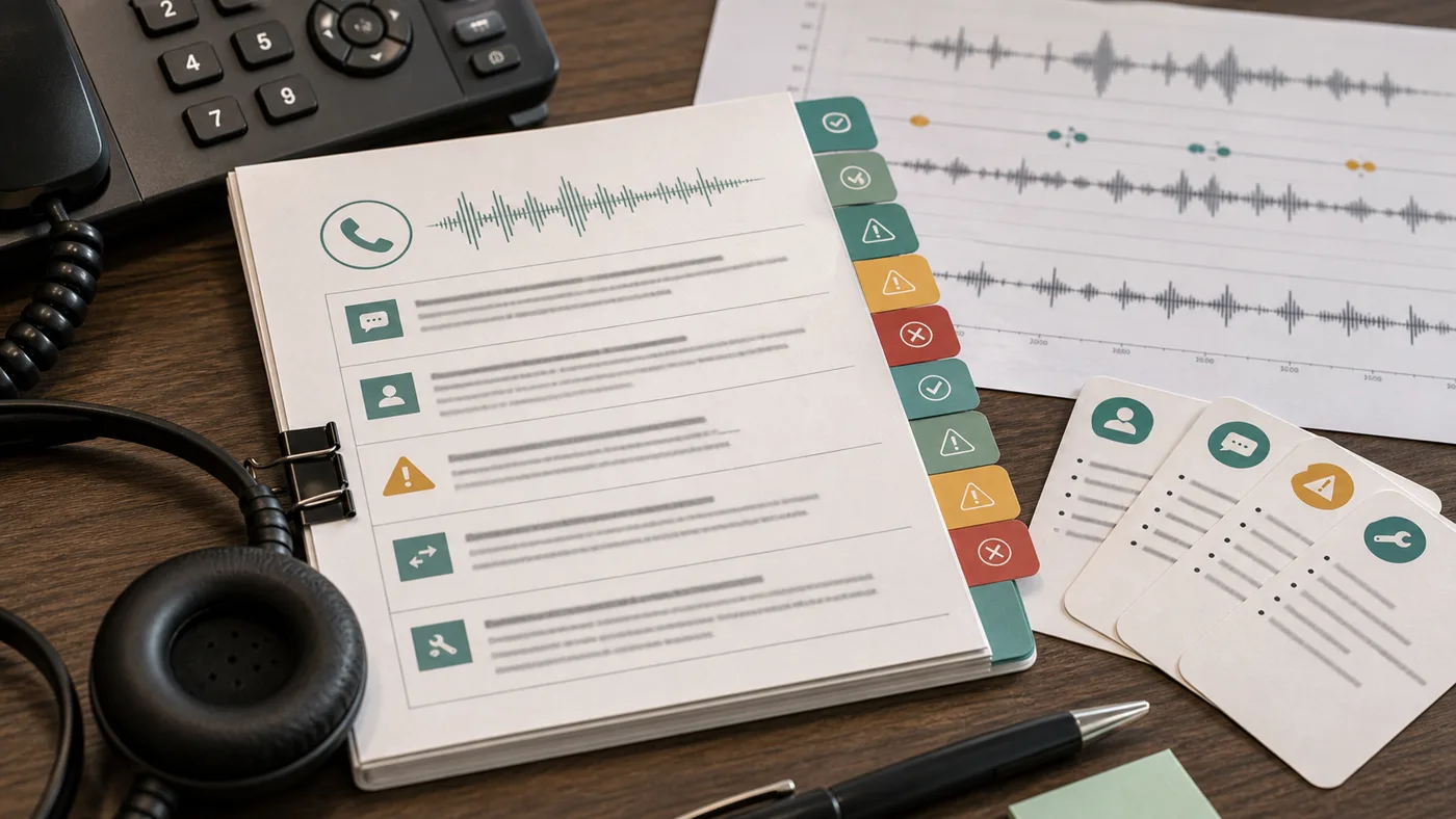AI voice agent benchmark proof packet with test call scripts, scoring sheets, phone console, and evidence notes.
