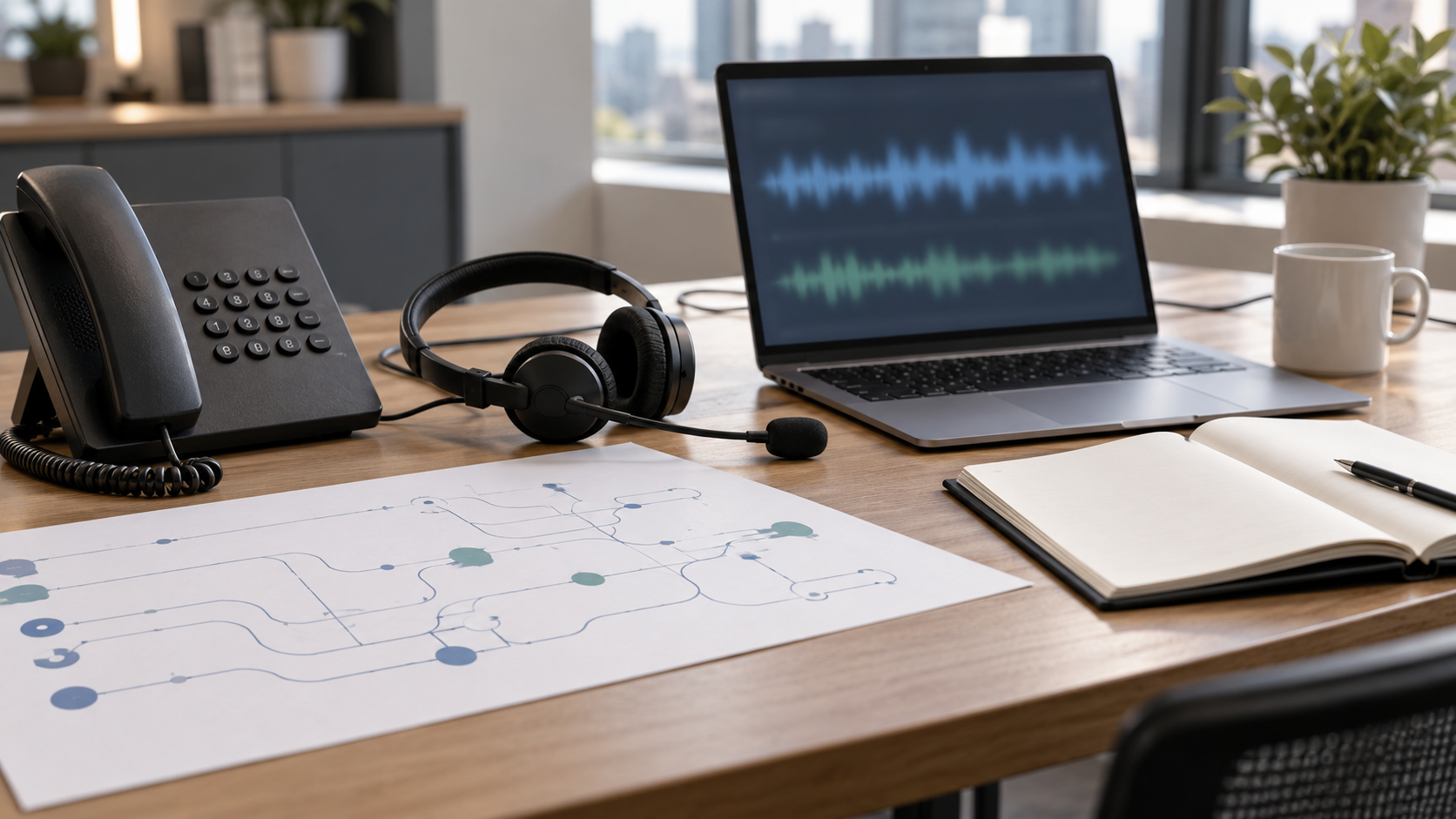 Synthetic representative editorial scene of an unbranded voice-network compliance review desk; not an FCC facility, a carrier system or an actual enforcement event.